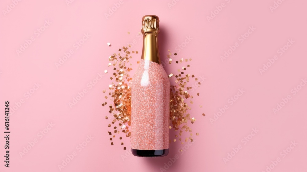 Champagne with confetti background. Illustration AI Generative.