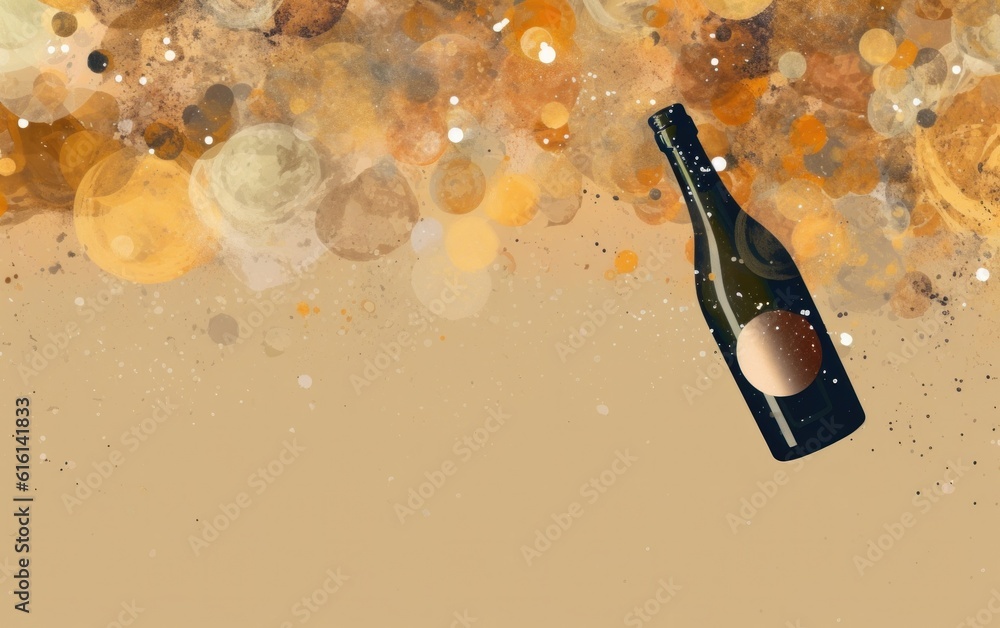 Champagne with confetti background. Illustration AI Generative.