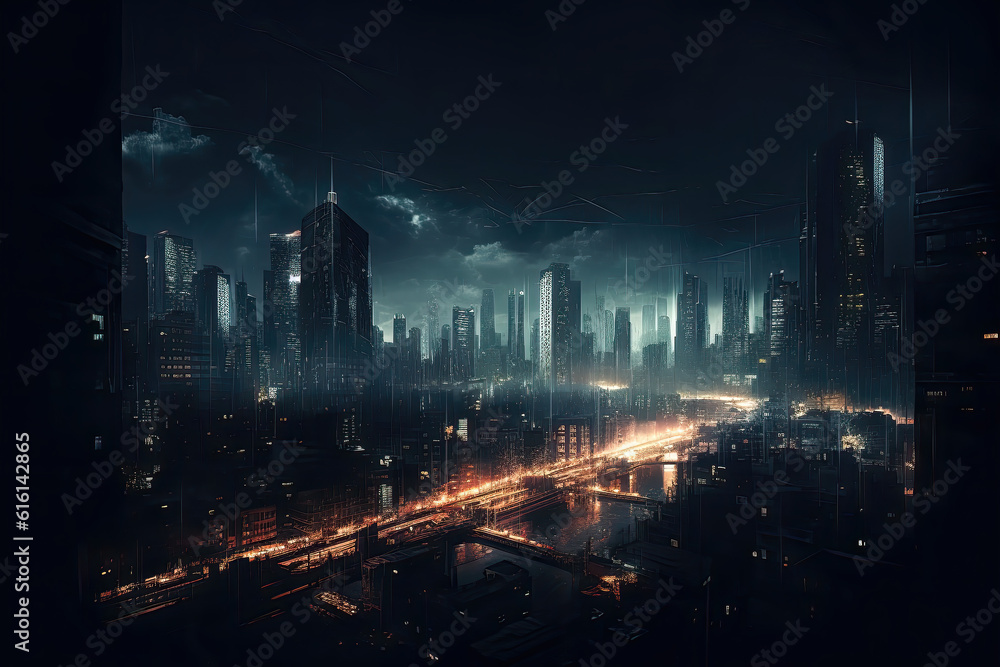 Modern architectural skyline night view of outdoor cities