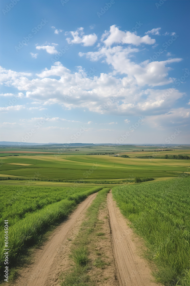 Natural landscape of outdoor farms under the blue sky and white clouds