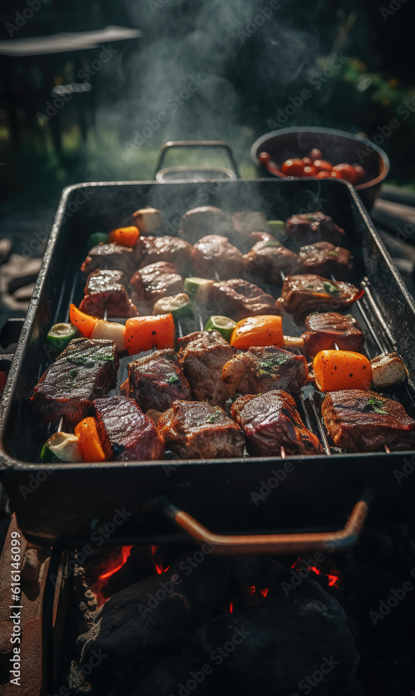 AI Turkish barbecue skewers on the outdoor oven