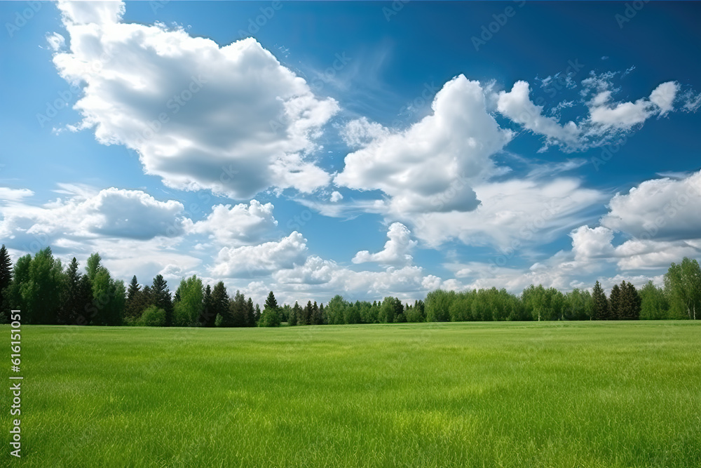 Green Farm Skyline under the blue sky and white clouds