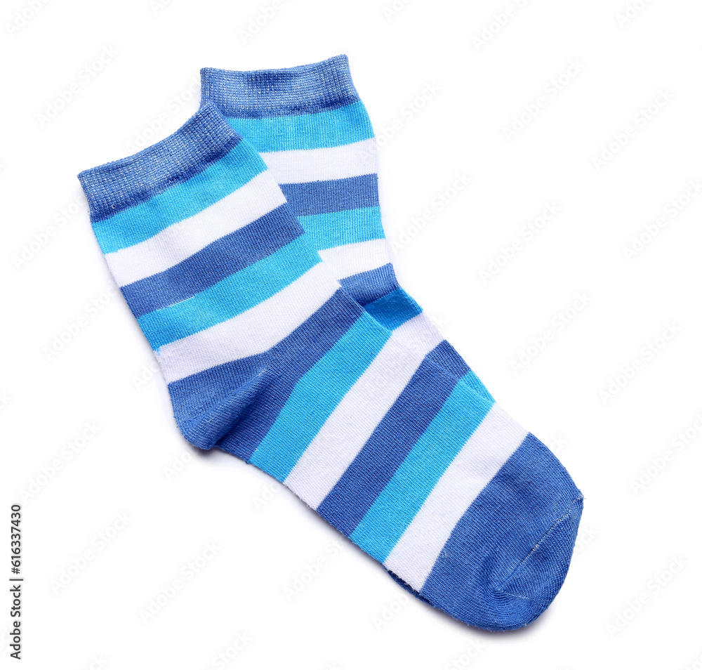 Pair of soft socks on white background