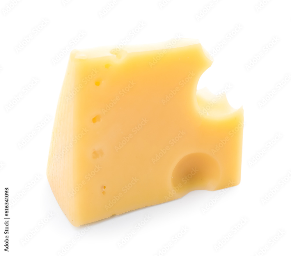 Piece of tasty Swiss cheese isolated on white background