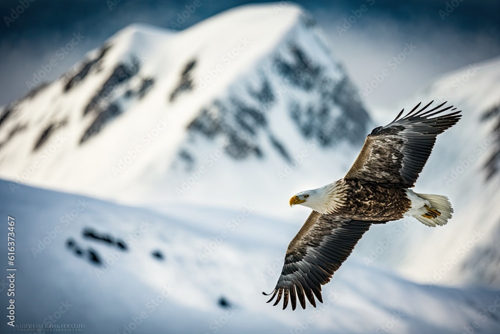 majestic eagle soaring over a snow-capped peak. Generative AI