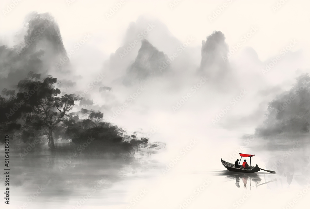 Chinese landscape ink painting