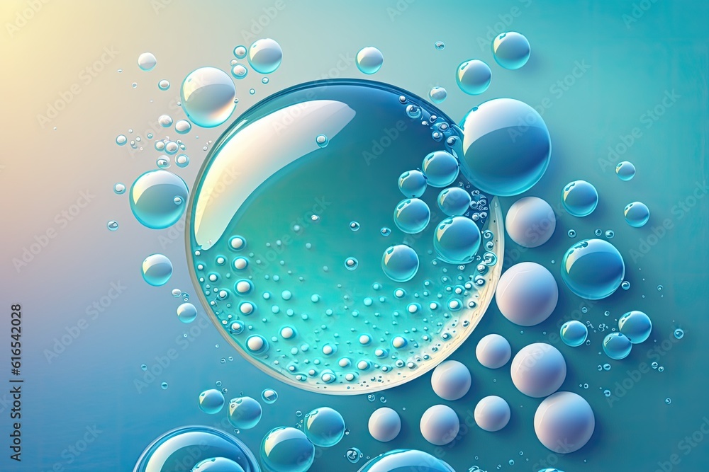 close-up bubbles on a vibrant blue and green background. Generative AI