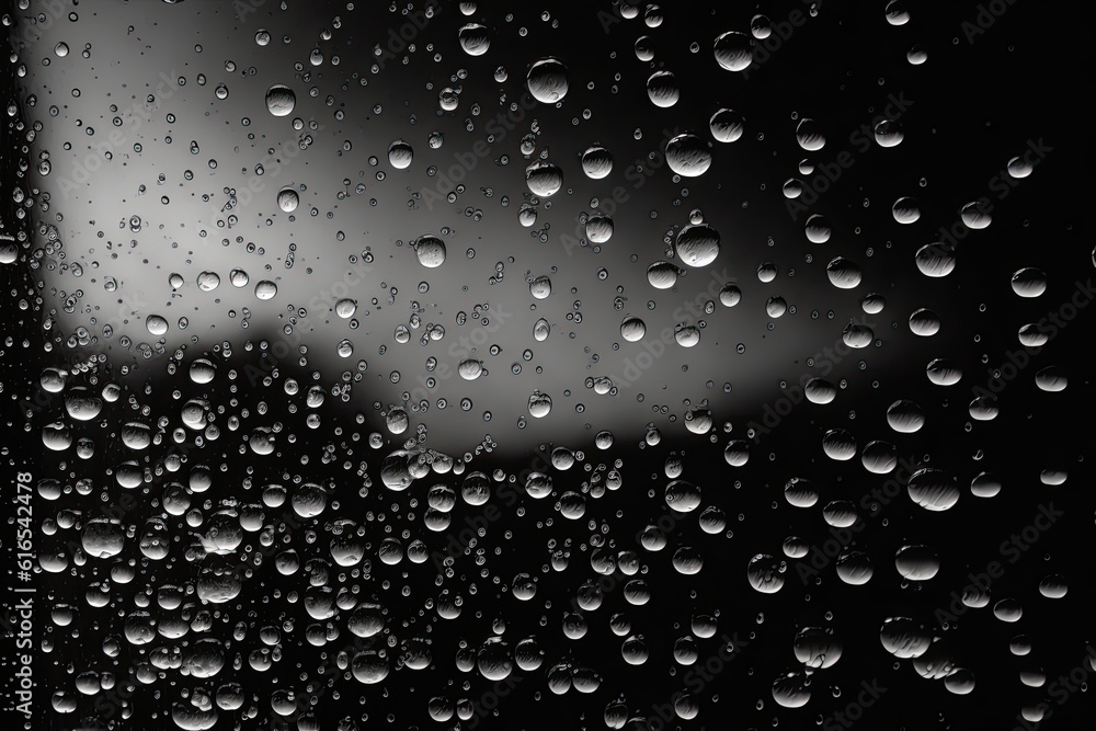 Raindrops on a Window in Black and White. Generative AI