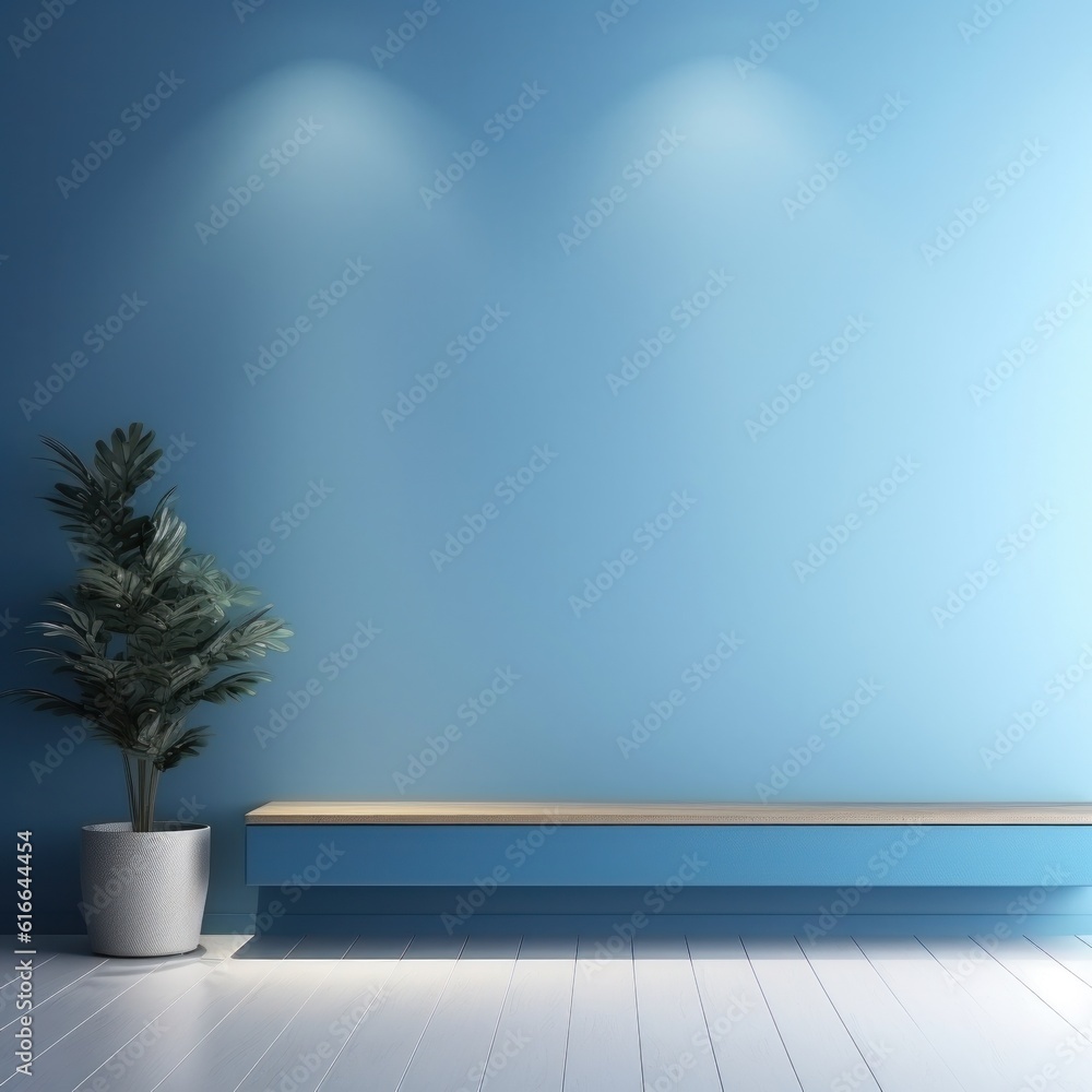 Minimalist blue room background. Illustration AI Generative.