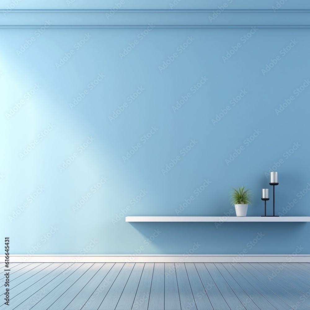 Minimalist blue room background. Illustration AI Generative.