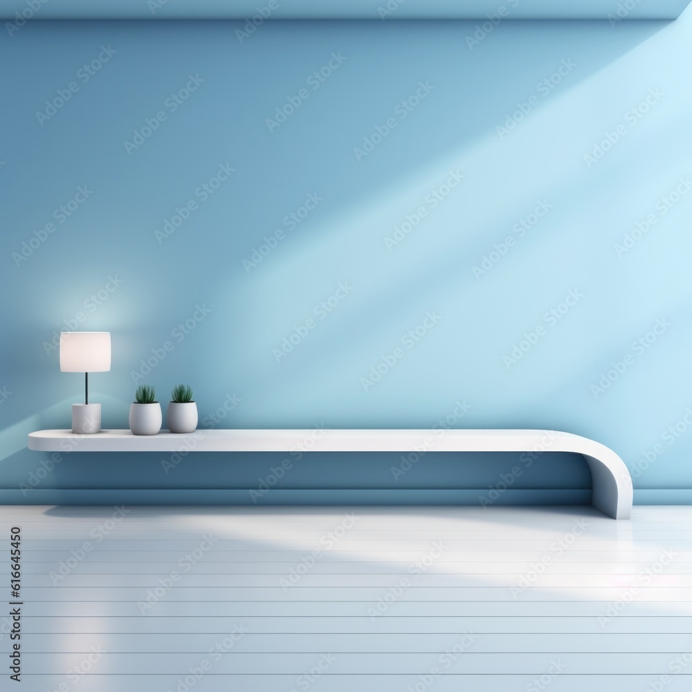 Minimalist blue room background. Illustration AI Generative.