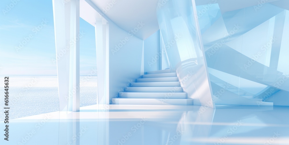 Blue and white futuristic structure background. Illustration AI Generative.