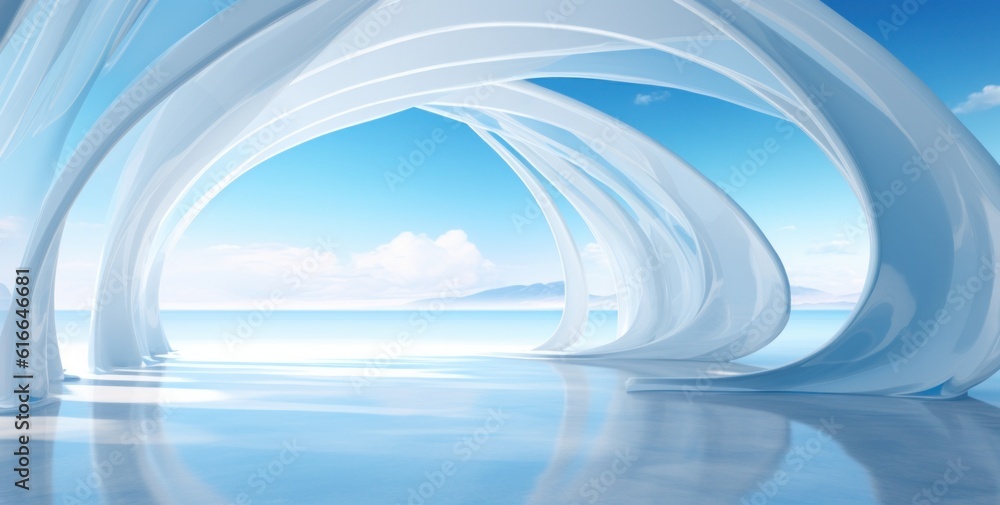 Blue and white futuristic structure background. Illustration AI Generative.