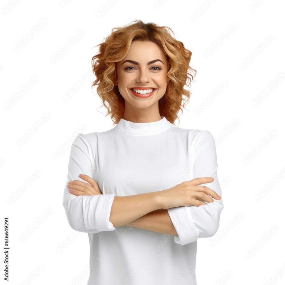 Photo of attractive doctor lady friendly smiling arms crossed. Illustration AI Generative.