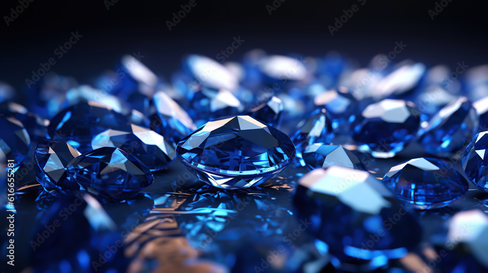 Amazing bright and shiny Sapphire crystal cluster background. Jewel mineral detailed macro. Generati