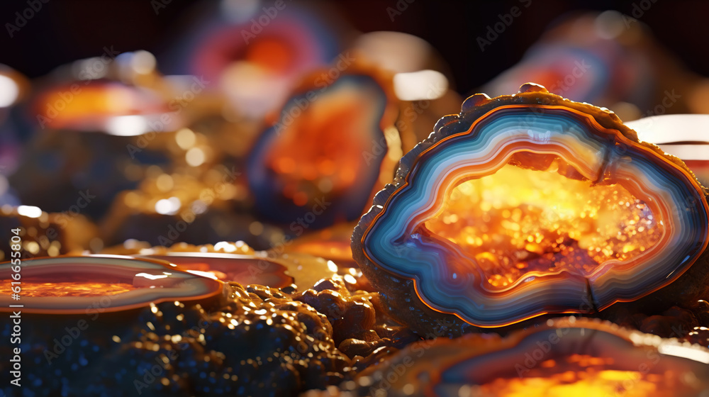 Amazing bright and shiny Agate crystal cluster background. Jewel mineral detailed macro. Generative 