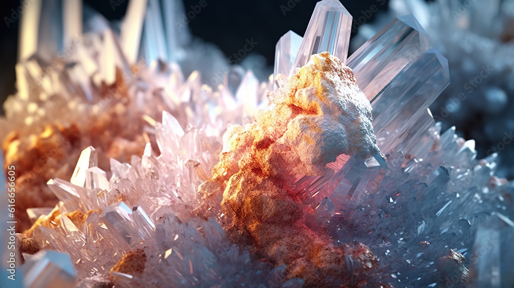 Amazing bright and shiny Scolecite crystal cluster background. Jewel mineral detailed macro. Generat