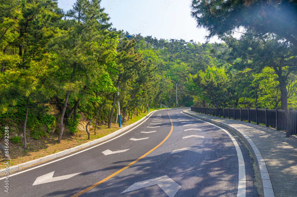 Spring seaside scenery of Binhai Road in Dalian, Liaoning province, China