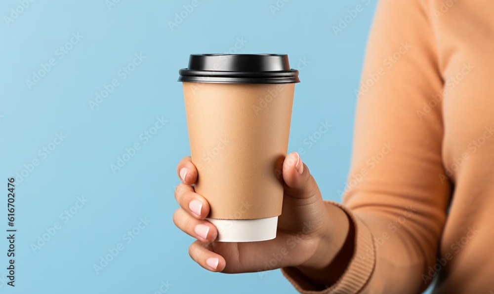 Woman holding a blank paper coffee cup, mockup