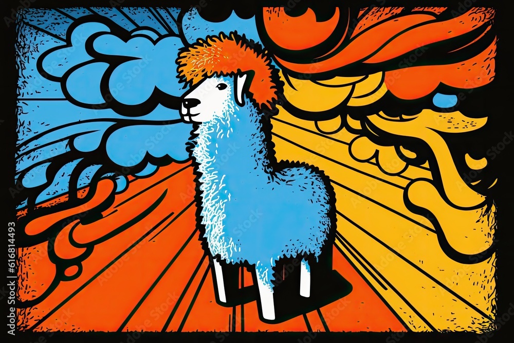 llama standing in front of a vibrant and colorful backdrop. Generative AI