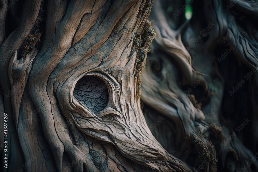 tree with a hollow trunk and an opening in it. Generative AI