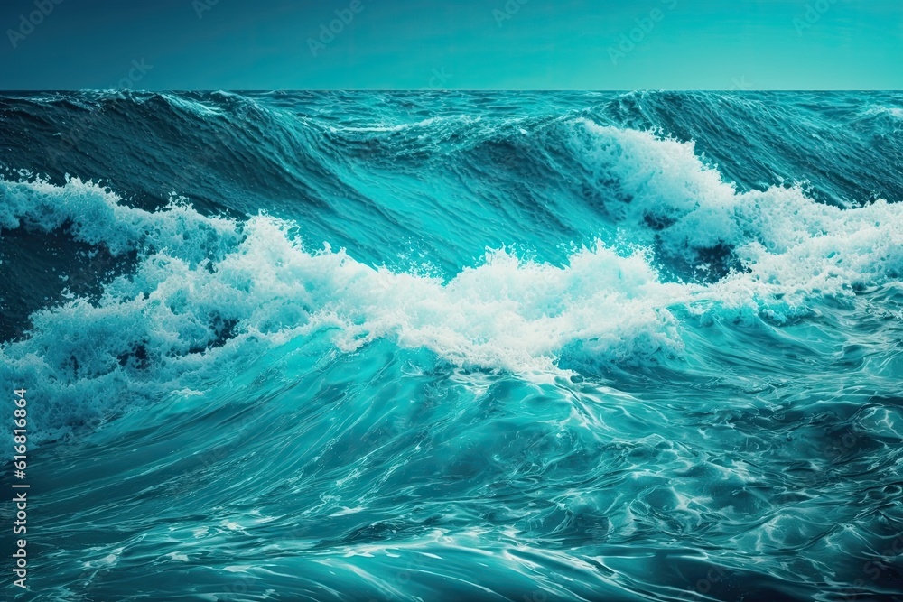 majestic wave in the deep blue ocean. Generative AI