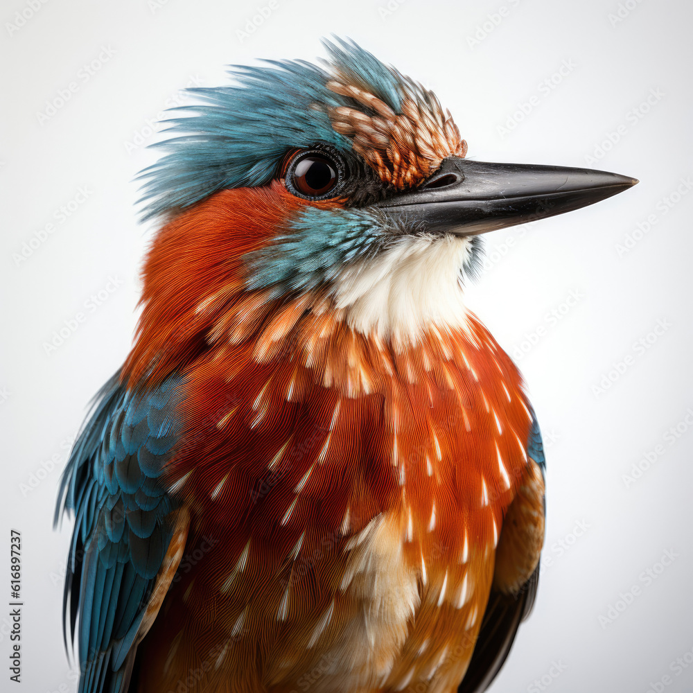 A captivating closeup shot of a Kingfisher (Alcedinidae) showcasing its high detail feathers and vib