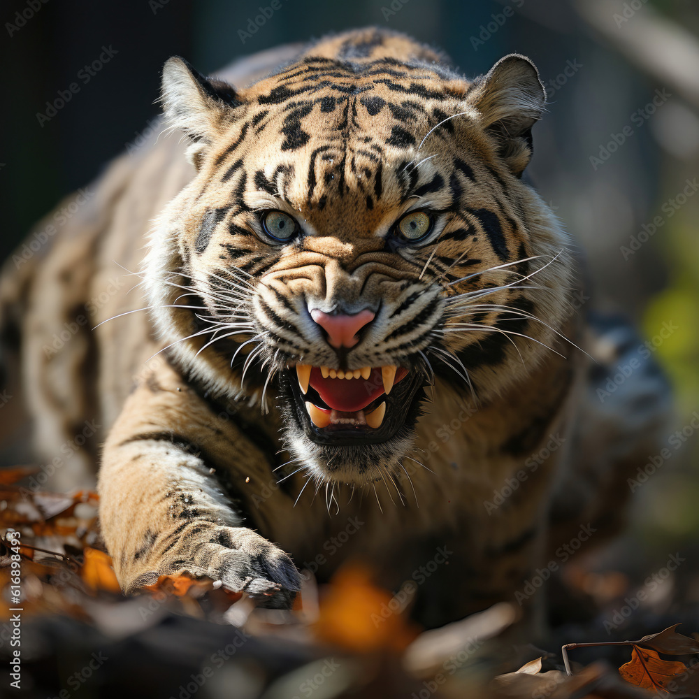 A ferocious clouded leopard (Neofelis nebulosa) ruling over its domain. Taken with a professional ca