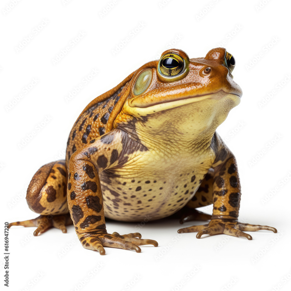 An active Bullfrog (Rana catesbeiana) in a poised position.