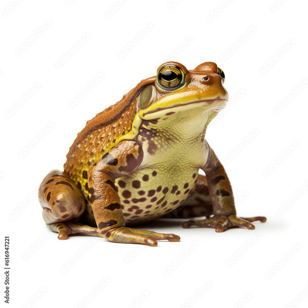 An active Bullfrog (Rana catesbeiana) in a poised position.