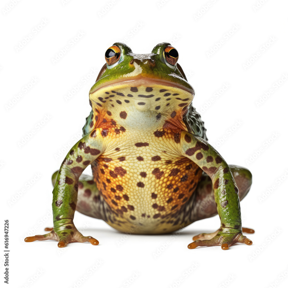 An active Bullfrog (Rana catesbeiana) in a poised position.