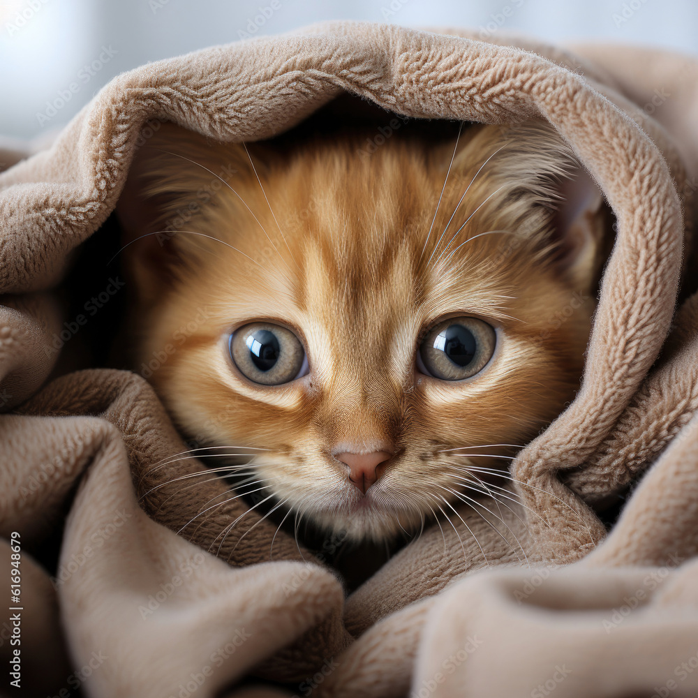 A cute Burmese kitten (Felis catus) curled up in a comfortable position.