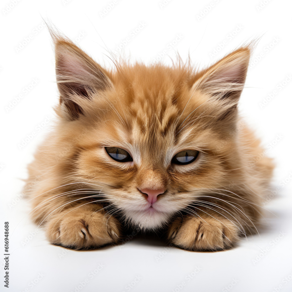 A cute Burmese kitten (Felis catus) curled up in a comfortable position.