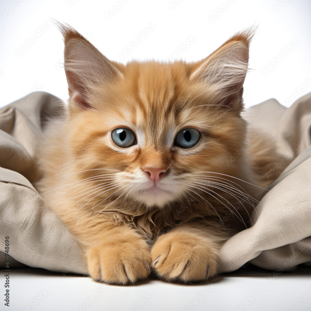 A cute Burmese kitten (Felis catus) curled up in a comfortable position.