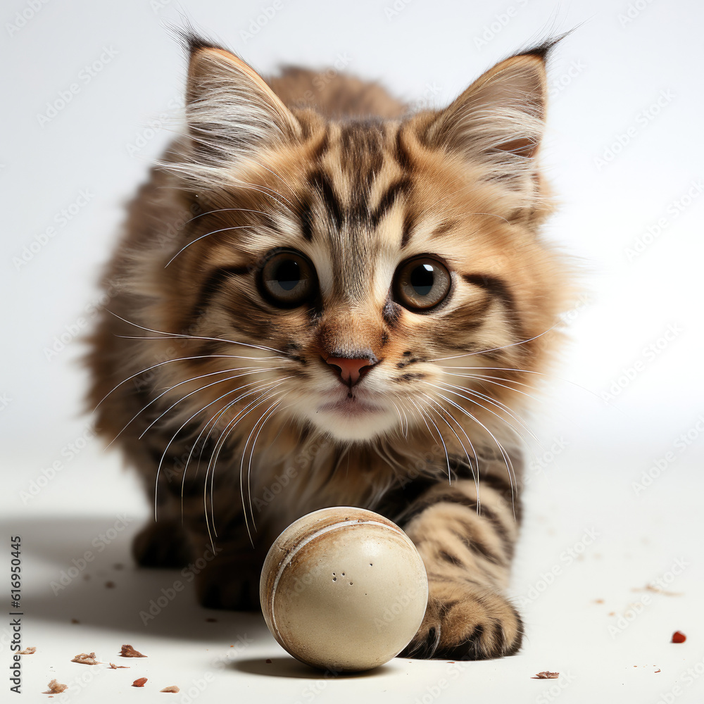 An eager Siberian Forest Cat kitten (Felis catus) chasing after a feather toy.