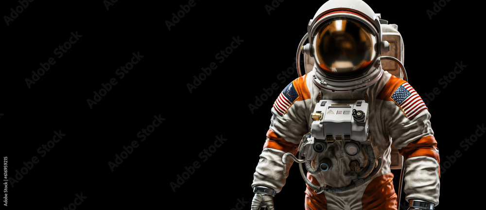 Portrait of astronaut floating in space. Front view on spacesuit technology. Generative AI