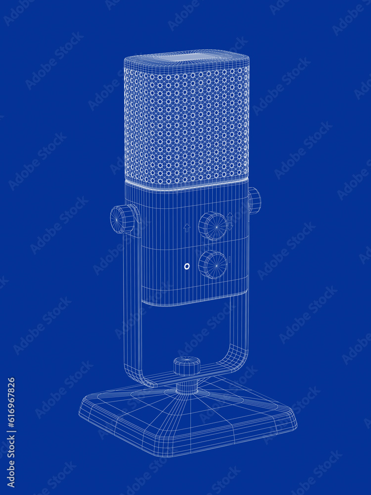 3D wire-frame model of modern studio microphone