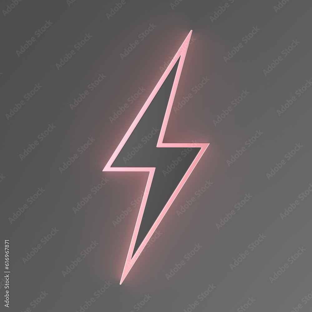 Glowing pink lightning bolt symbol on grey background