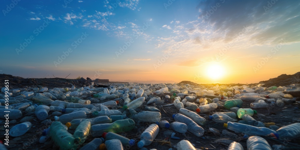 Plastic bottles at landfill background