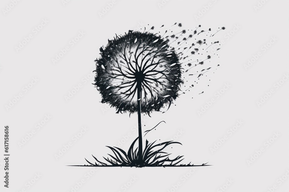 dandelion releasing its seeds into the air. Generative AI