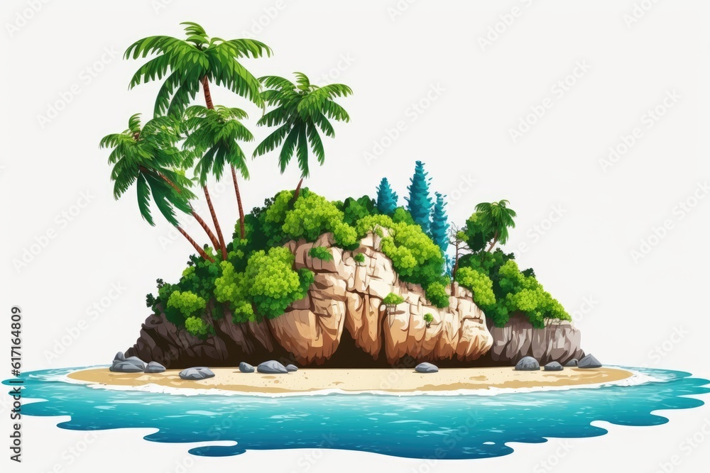 tropical paradise island surrounded by crystal clear waters. Generative AI