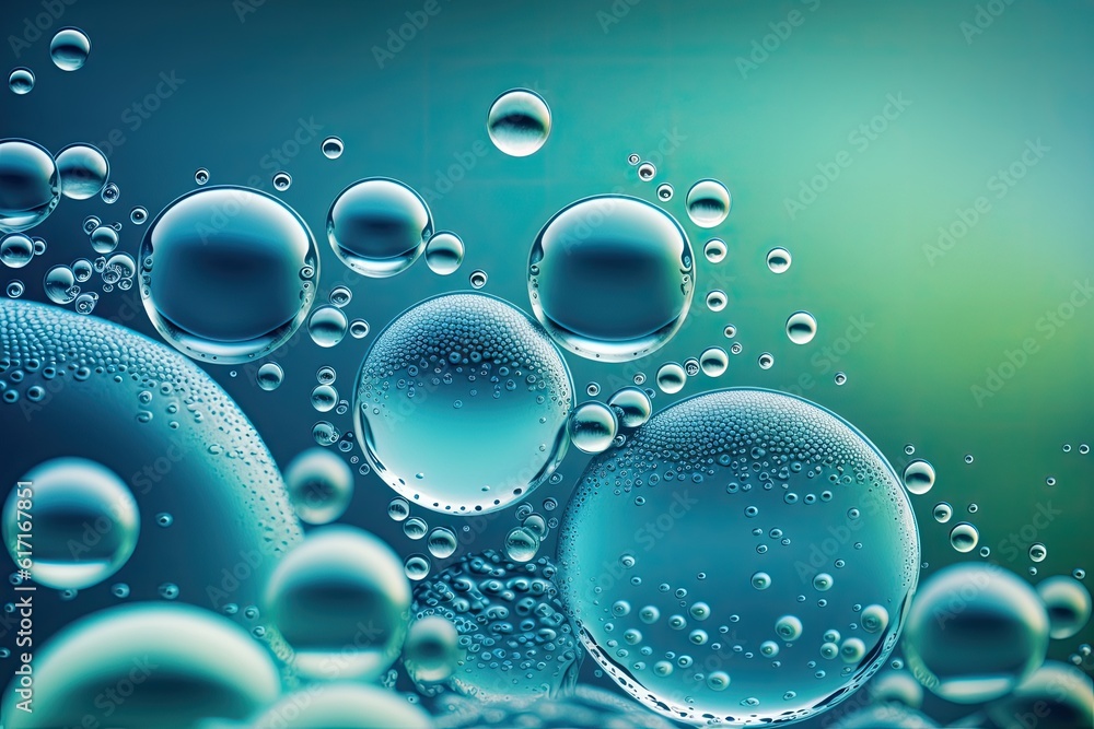 close-up water bubbles on a colorful background. Generative AI