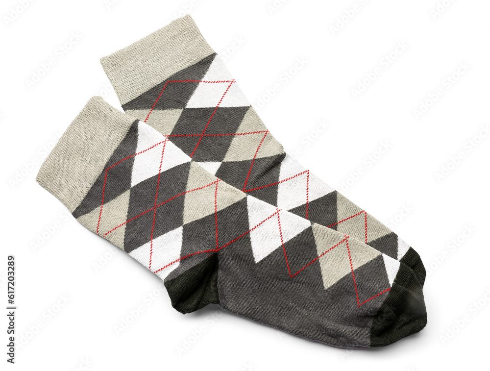 Pair of cotton socks on white background