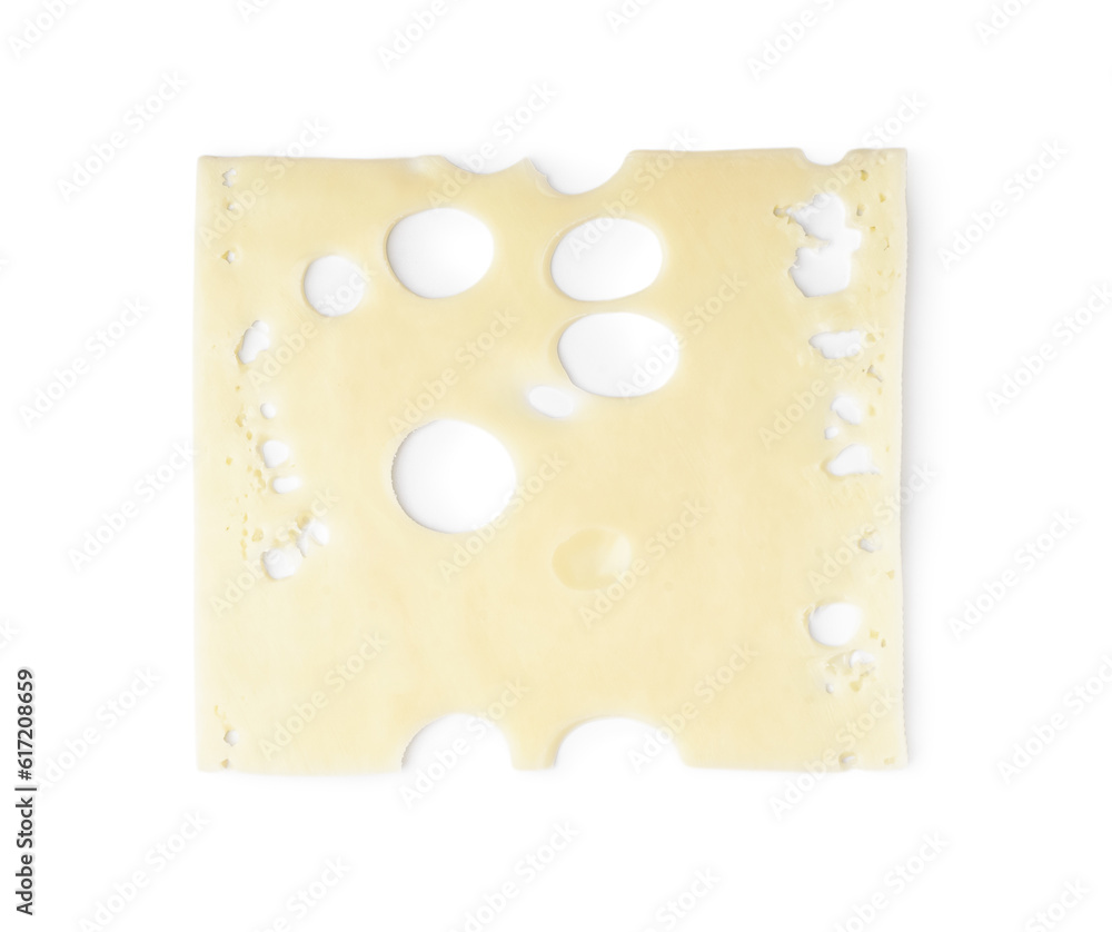 Slice of Swiss cheese on white background