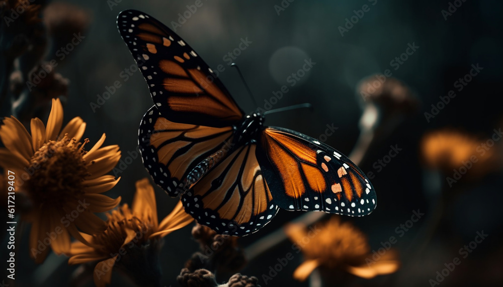 Vibrant beauty in nature a monarch butterfly pollinating a yellow flower generated by AI