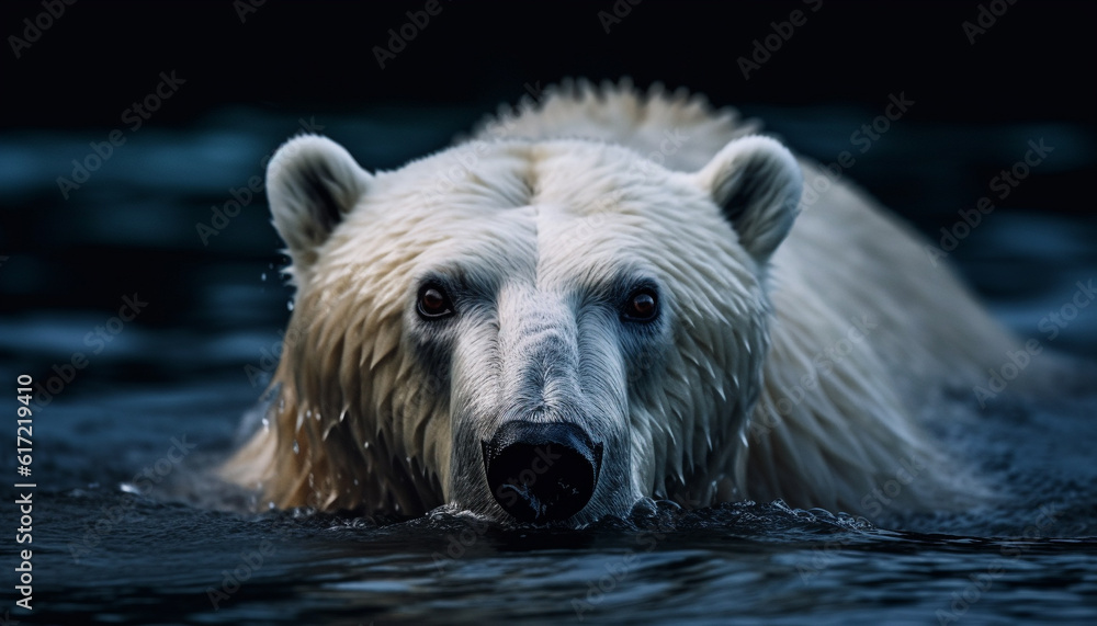 Majestic arctic mammal swimming in tranquil, rippled blue water generated by AI