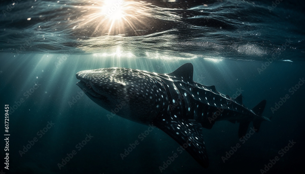 Majestic whale shark swimming in three dimensional underwater beauty generated by AI