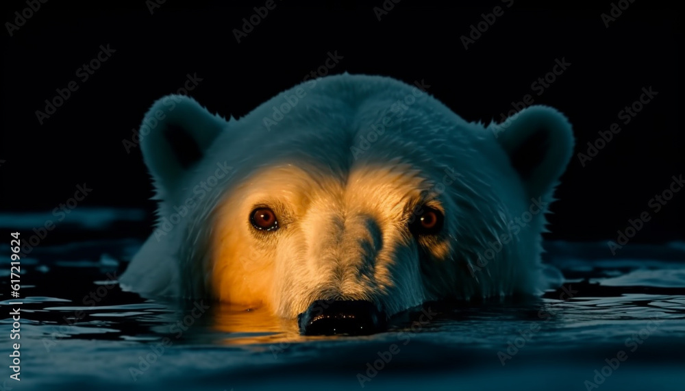 Cute purebred dog swimming in tranquil pond, looking at camera generated by AI