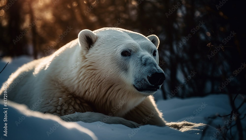 Cute mammal in arctic forest, with fur and blue eyes generated by AI