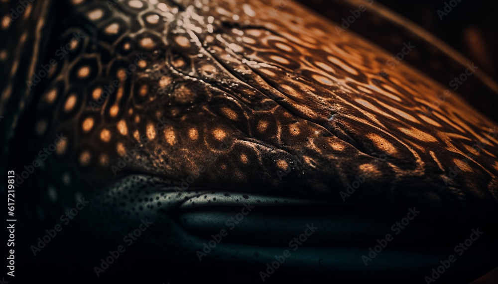 Spotted crocodile close up, yellow leather skin, beauty in nature generated by AI